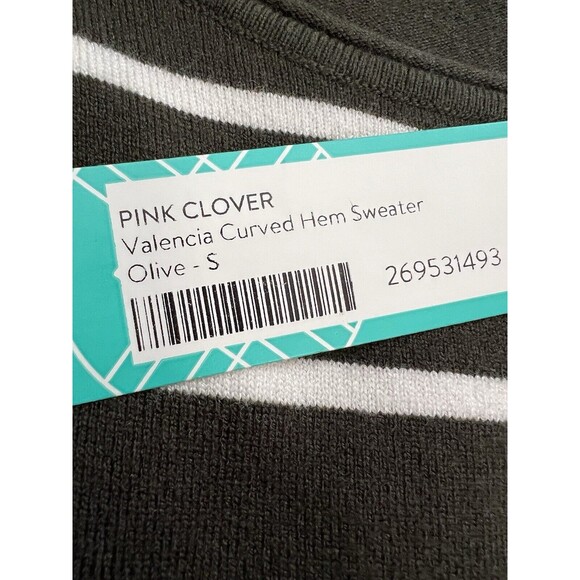 Pink Clover X Stich Fix Valencia Curved Hem Sweater Striped Olive/White SZ S - Picture 5 of 10